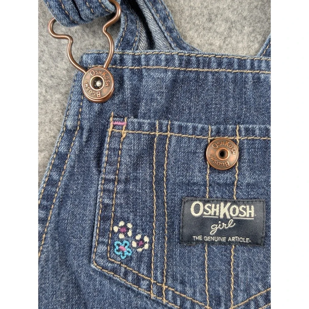 OshKosh B'gosh Girls‎ Blue Denim Overall Jumper Dress Floral Butterfly Size 3T